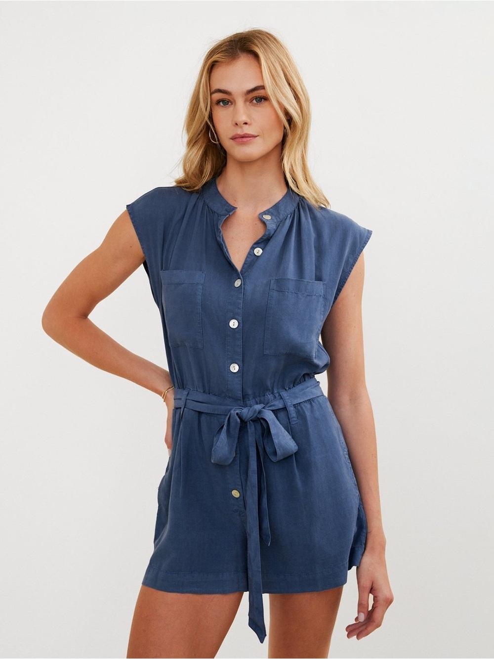 Bella Dahl Cap Sleeve Pocket Romper - Midnight Surf